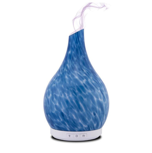 Aromatherapy Essential Oil Diffuser | Hand Blown Glass Colorful LED White Glow | Cool Mist Ultrasonic Humidifier.